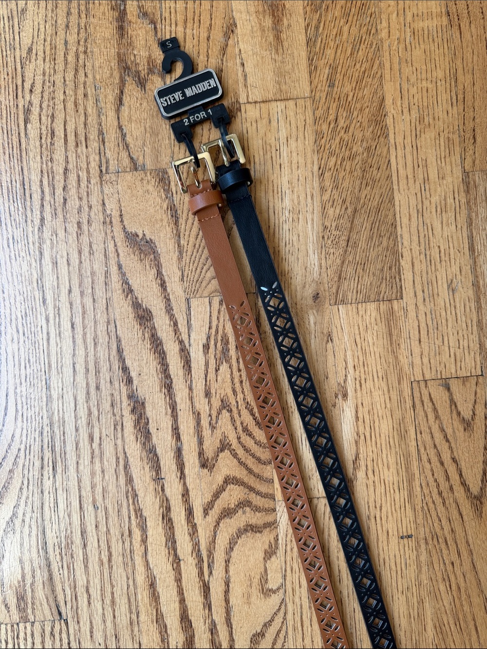 NWT Steve Madden Men's Belt Duo - Black & Brown with Gold Buckles